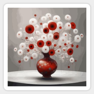 Red and White Abstract Flowers in a Red Vase Sticker